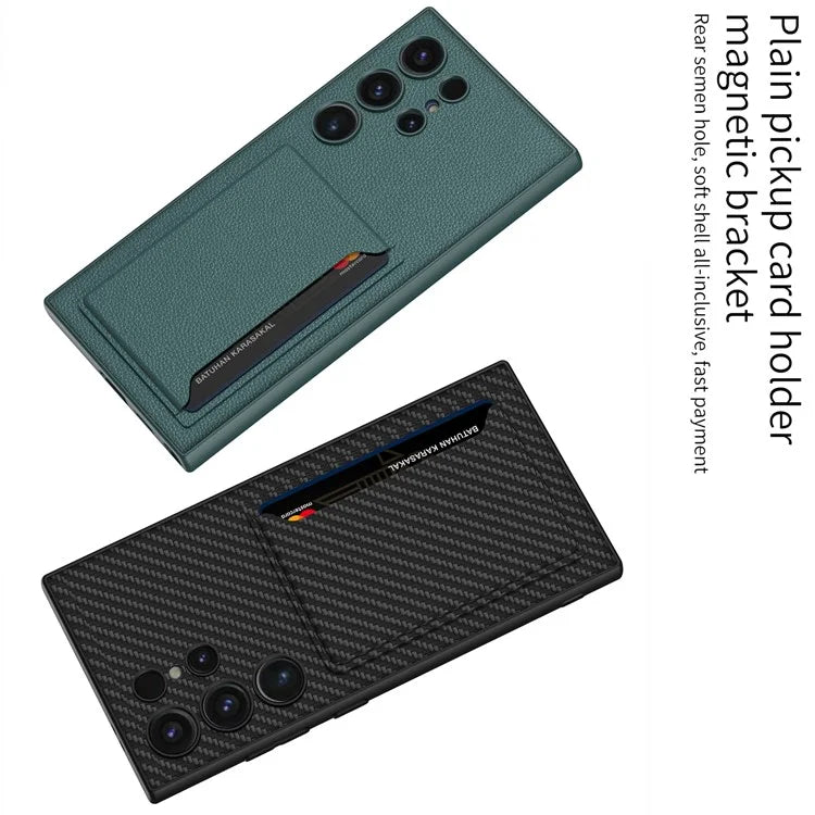 GKK For Samsung Galaxy S24 Ultra Magnetic Case PU Leather Coated PC+TPU Phone Cover with Card Slot