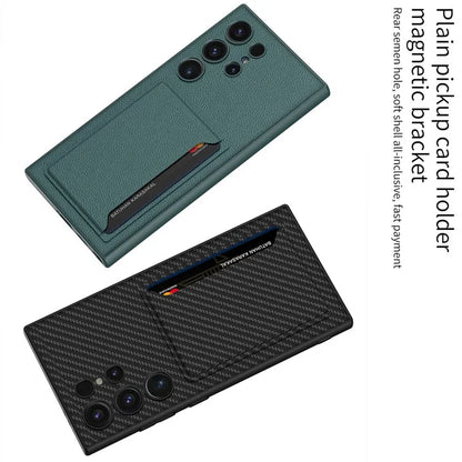 GKK For Samsung Galaxy S24 Ultra Magnetic Case PU Leather Coated PC+TPU Phone Cover with Card Slot