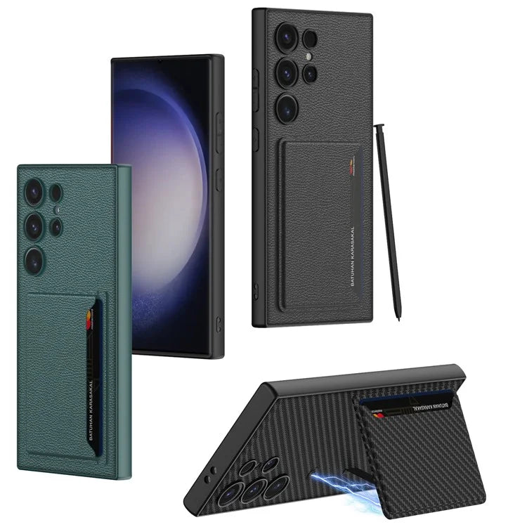 GKK For Samsung Galaxy S24 Ultra Magnetic Case PU Leather Coated PC+TPU Phone Cover with Card Slot