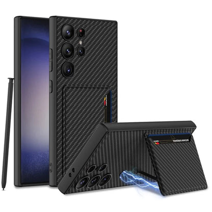 GKK For Samsung Galaxy S24 Ultra Magnetic Case PU Leather Coated PC+TPU Phone Cover with Card Slot
