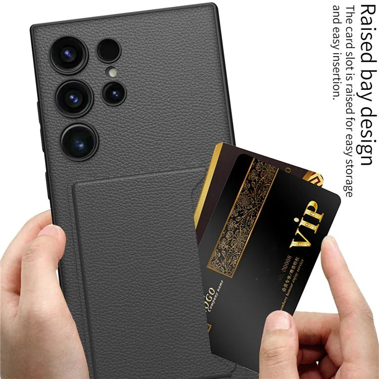 GKK For Samsung Galaxy S24 Ultra Magnetic Case PU Leather Coated PC+TPU Phone Cover with Card Slot