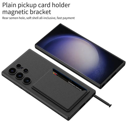 GKK For Samsung Galaxy S24 Ultra Magnetic Case PU Leather Coated PC+TPU Phone Cover with Card Slot