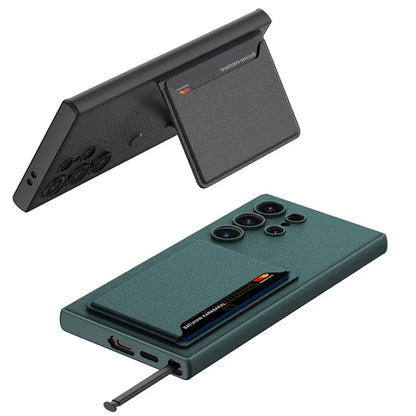 GKK For Samsung Galaxy S24 Ultra Magnetic Case PU Leather Coated PC+TPU Phone Cover with Card Slot