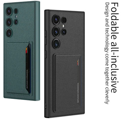 GKK For Samsung Galaxy S24 Ultra Magnetic Case PU Leather Coated PC+TPU Phone Cover with Card Slot