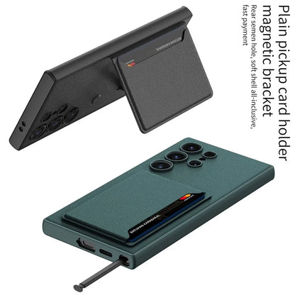 GKK For Samsung Galaxy S24 Ultra Magnetic Case PU Leather Coated PC+TPU Phone Cover with Card Slot