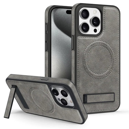 For iPhone 15 Pro Cell Phone Case PU Leather Coated TPU + PC Kickstand Cover Compatible with MagSafe