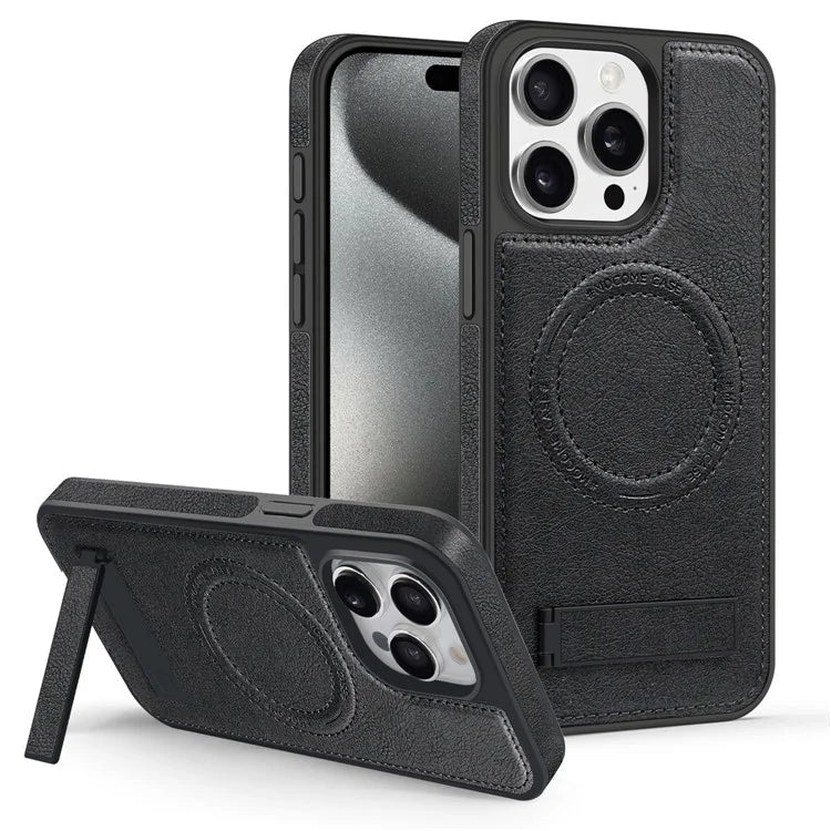 For iPhone 14 Pro Case Compatible with MagSafe PU Leather Coated TPU + PC Cover with Hidden Kickstand