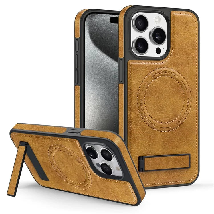 For iPhone 14 Pro Case Compatible with MagSafe PU Leather Coated TPU + PC Cover with Hidden Kickstand