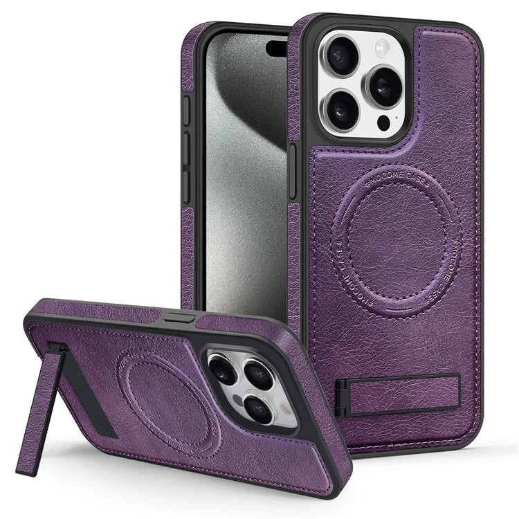 For iPhone 14 Pro Max Case Anti-scratch PU Leather Coated TPU + PC Phone Shell Compatible with MagSafe