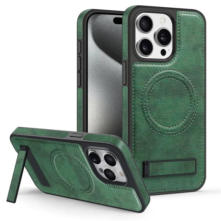For iPhone 14 Pro Max Case Anti-scratch PU Leather Coated TPU + PC Phone Shell Compatible with MagSafeish Green