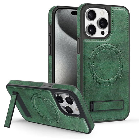 For iPhone 14 Pro Max Case Anti-scratch PU Leather Coated TPU + PC Phone Shell Compatible with MagSafeish Green