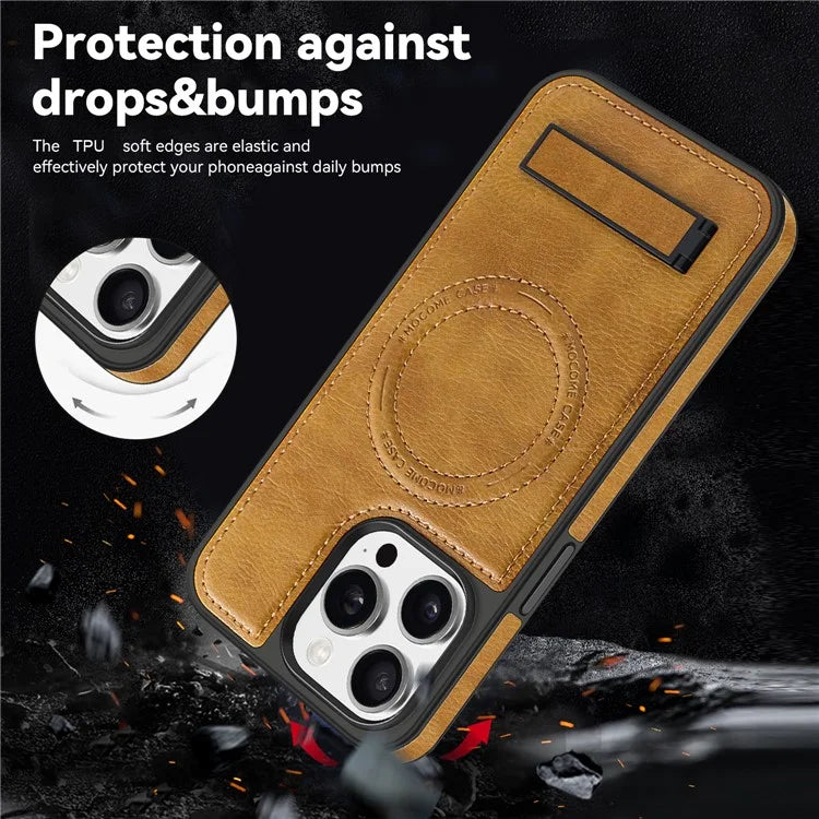 For iPhone 14 Pro Max Case Anti-scratch PU Leather Coated TPU + PC Phone Shell Compatible with MagSafe