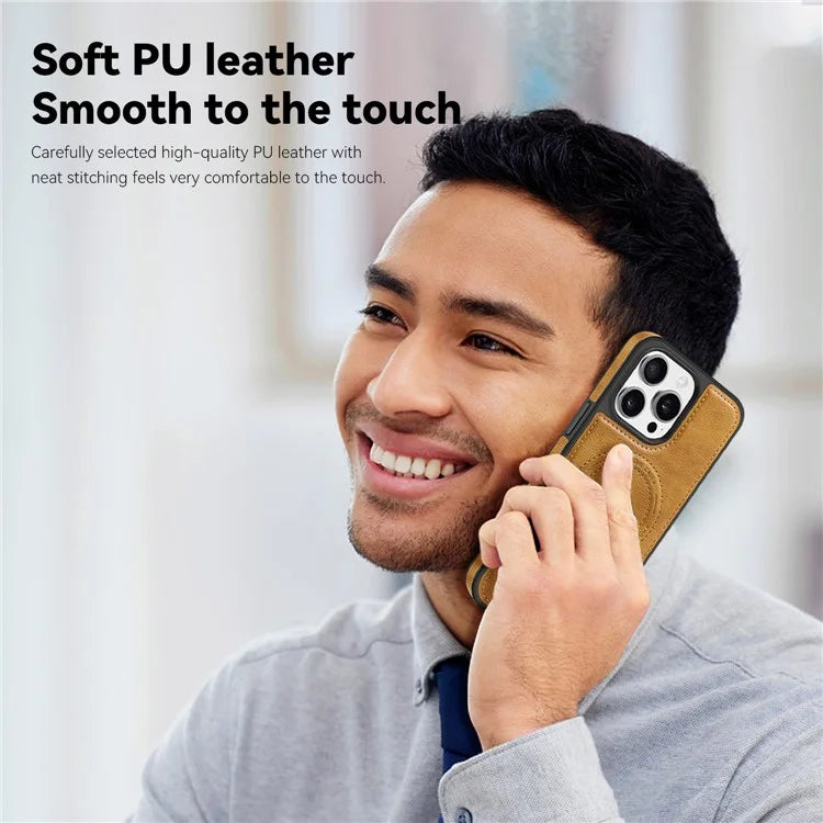 For iPhone 14 Pro Max Case Anti-scratch PU Leather Coated TPU + PC Phone Shell Compatible with MagSafe