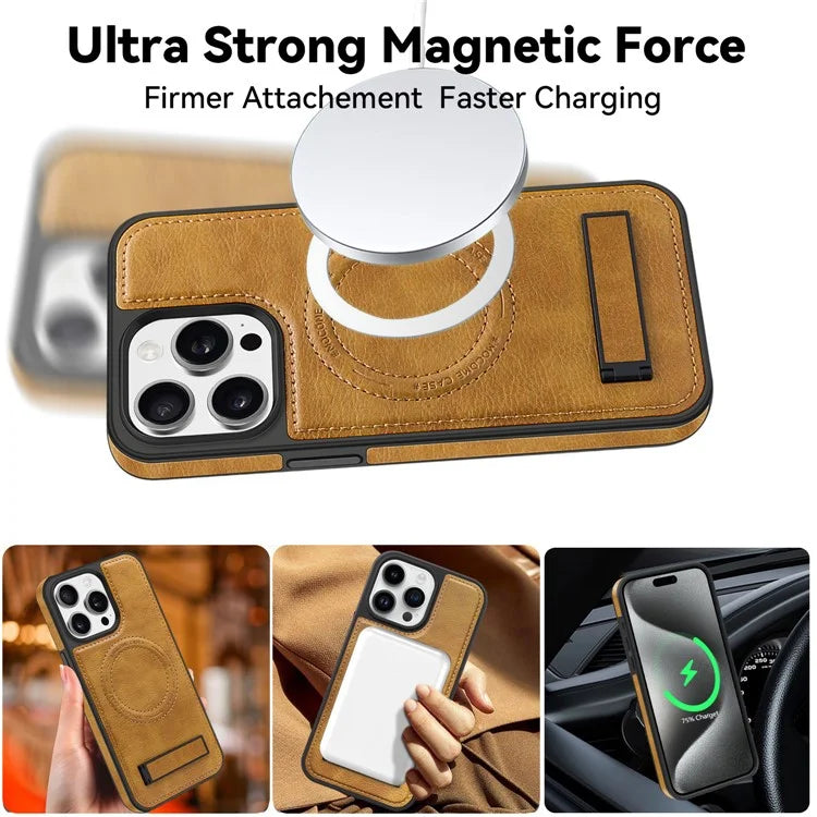 For iPhone 14 Pro Max Case Anti-scratch PU Leather Coated TPU + PC Phone Shell Compatible with MagSafe