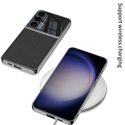 GKK For Samsung Galaxy S24 Cell Phone Case Electroplated PU Leather Coated PC+TPU Back Shell