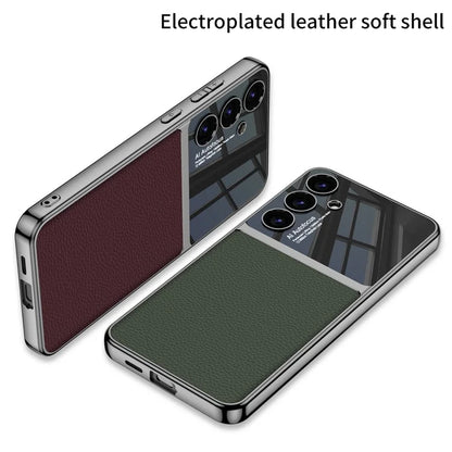 GKK For Samsung Galaxy S24 Cell Phone Case Electroplated PU Leather Coated PC+TPU Back Shell
