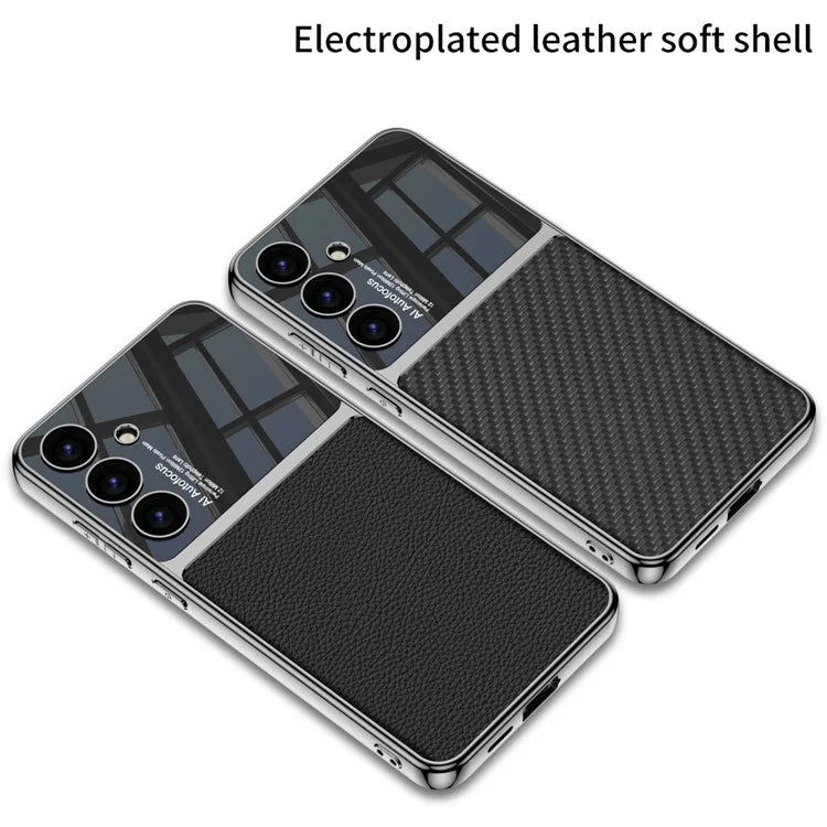 GKK For Samsung Galaxy S24 Cell Phone Case Electroplated PU Leather Coated PC+TPU Back Shell