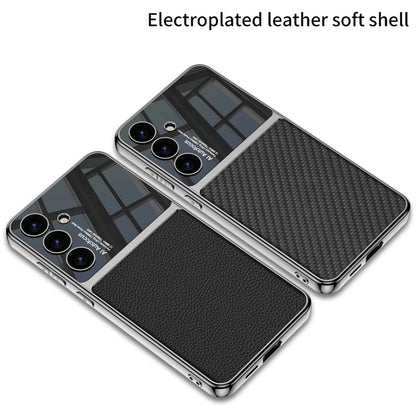 GKK For Samsung Galaxy S24 Cell Phone Case Electroplated PU Leather Coated PC+TPU Back Shell