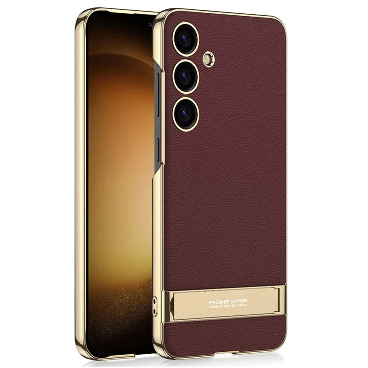 GKK For Samsung Galaxy S24+ Electroplating Phone Case Leather Back Cover Kickstand