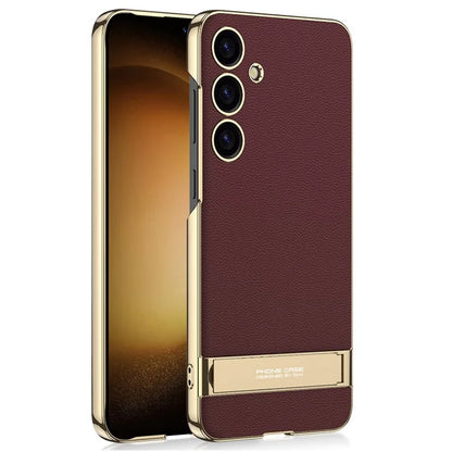 GKK For Samsung Galaxy S24+ Electroplating Phone Case Leather Back Cover Kickstand