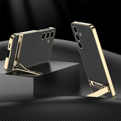 GKK For Samsung Galaxy S24+ Electroplating Phone Case Leather Back Cover Kickstand