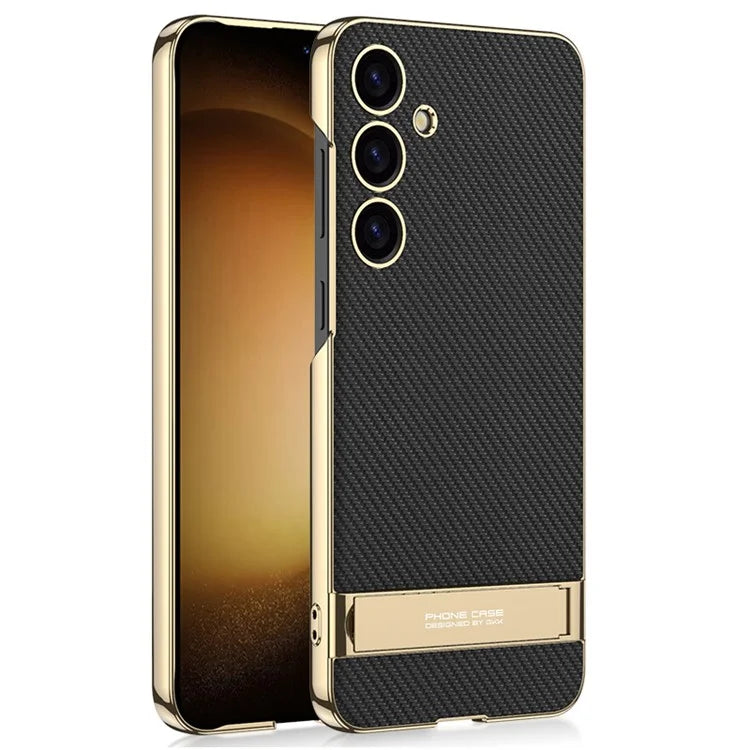 GKK For Samsung Galaxy S24+ Electroplating Phone Case Leather Back Cover Kickstand