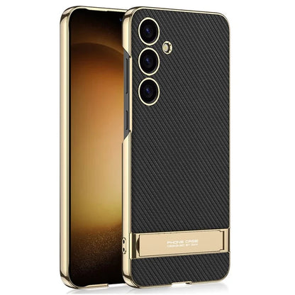 GKK For Samsung Galaxy S24+ Electroplating Phone Case Leather Back Cover Kickstand