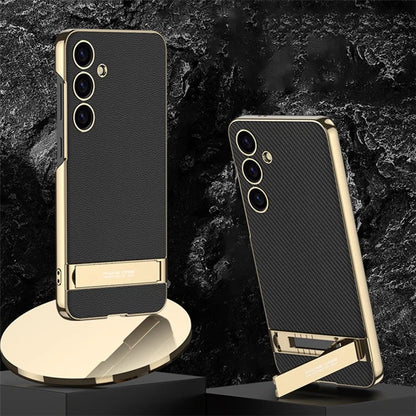 GKK For Samsung Galaxy S24+ Electroplating Phone Case Leather Back Cover Kickstand
