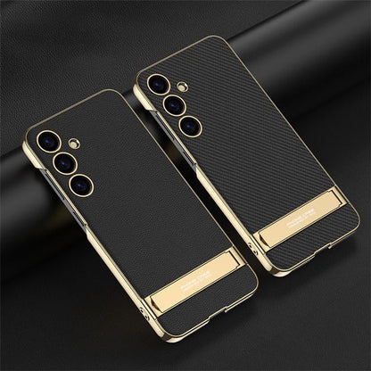 GKK For Samsung Galaxy S24+ Electroplating Phone Case Leather Back Cover Kickstand