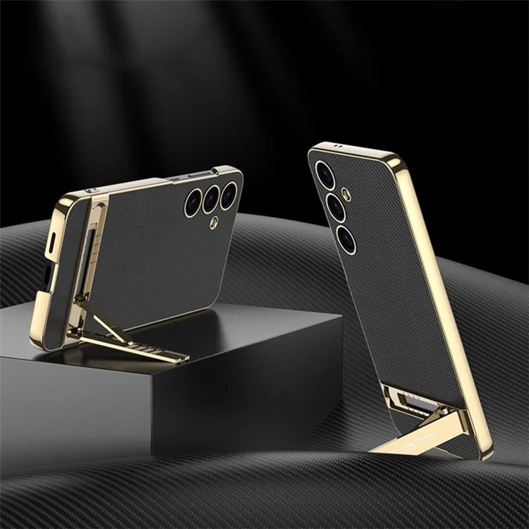 GKK For Samsung Galaxy S24+ Electroplating Phone Case Leather Back Cover Kickstand