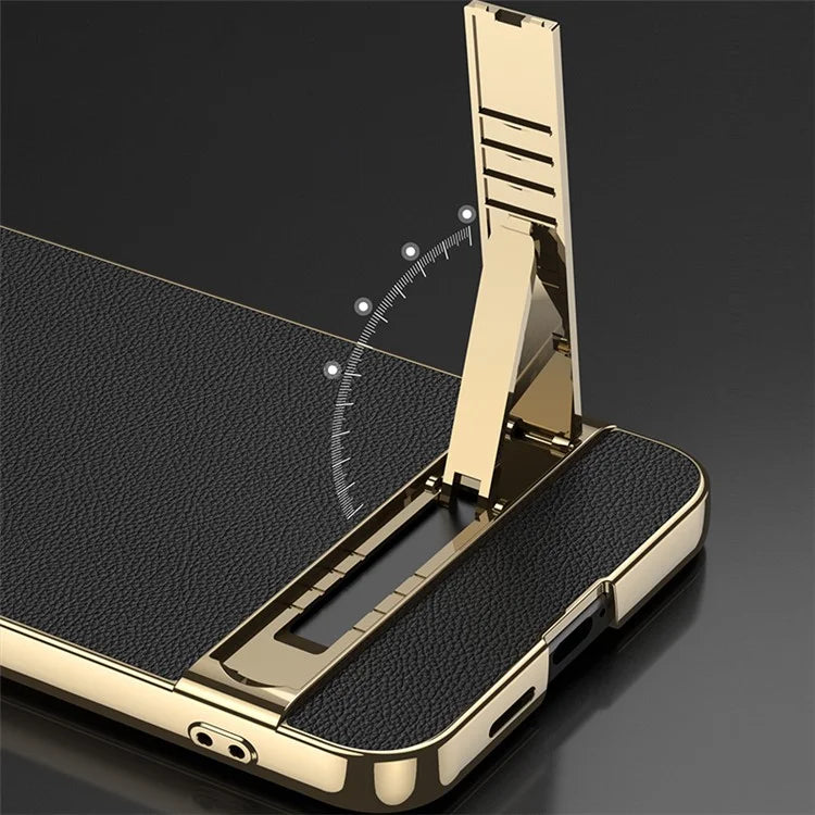 GKK For Samsung Galaxy S24+ Electroplating Phone Case Leather Back Cover Kickstand