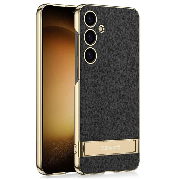 GKK For Samsung Galaxy S24+ Electroplating Phone Case Leather Back Cover Kickstand