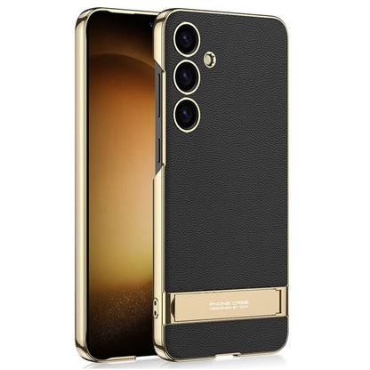 GKK For Samsung Galaxy S24+ Electroplating Phone Case Leather Back Cover Kickstand