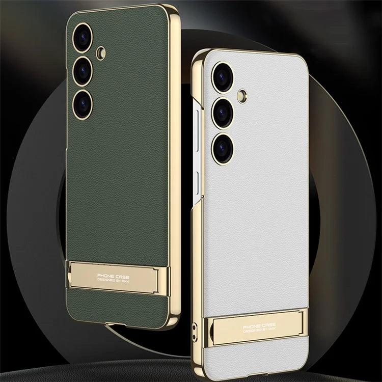 GKK For Samsung Galaxy S24+ Electroplating Phone Case Leather Back Cover Kickstand