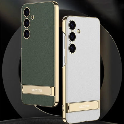 GKK For Samsung Galaxy S24+ Electroplating Phone Case Leather Back Cover Kickstand