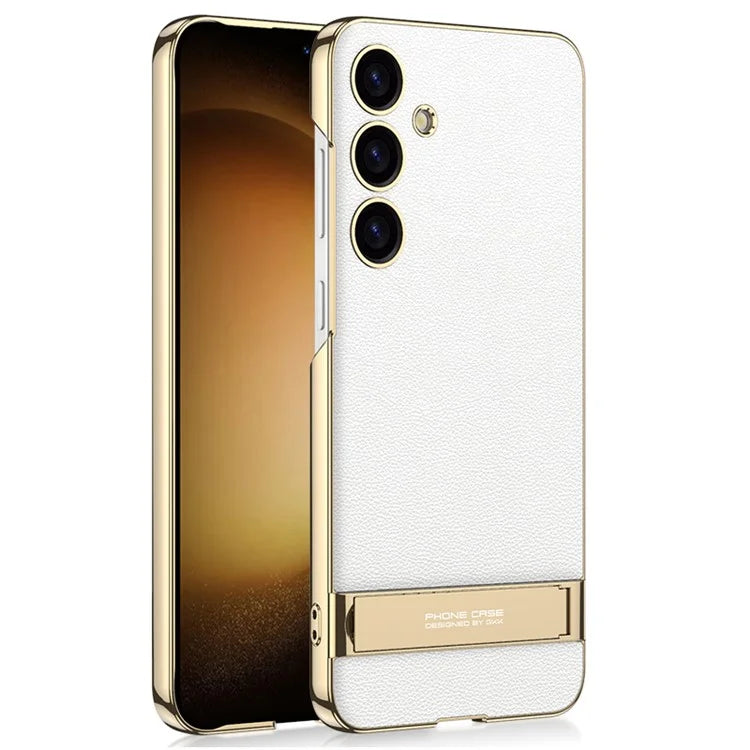 GKK For Samsung Galaxy S24+ Electroplating Phone Case Leather Back Cover Kickstand
