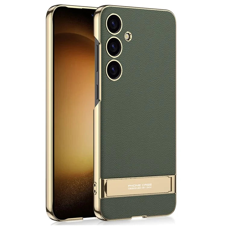 GKK For Samsung Galaxy S24+ Electroplating Phone Case Leather Back Cover Kickstand