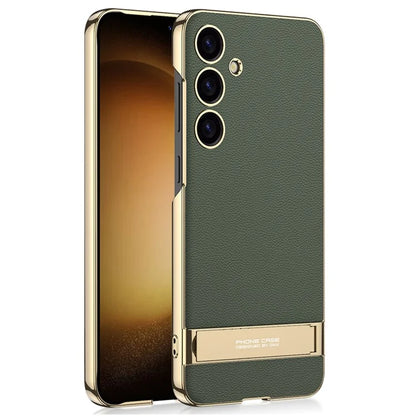 GKK For Samsung Galaxy S24+ Electroplating Phone Case Leather Back Cover Kickstand