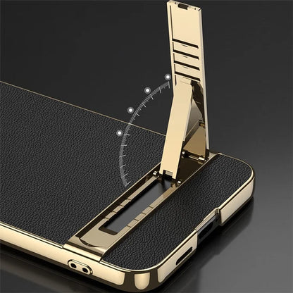 GKK For Samsung Galaxy S24+ Electroplating Phone Case Leather Back Cover Kickstand