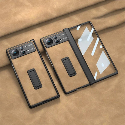GKK For Xiaomi Mix Fold 2 5G Matte Leather Case Kickstand Phone Cover with Tempered Glass Film