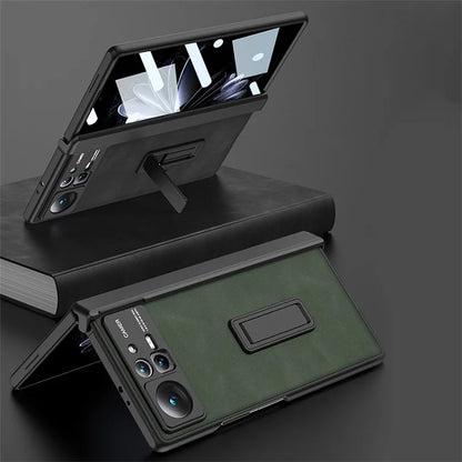 GKK For Xiaomi Mix Fold 2 5G Matte Leather Case Kickstand Phone Cover with Tempered Glass Film