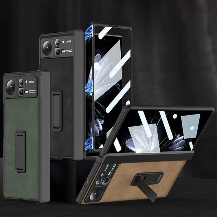 GKK For Xiaomi Mix Fold 2 5G Matte Leather Case Kickstand Phone Cover with Tempered Glass Film