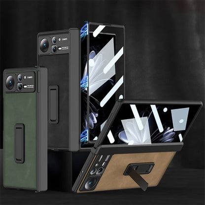 GKK For Xiaomi Mix Fold 2 5G Matte Leather Case Kickstand Phone Cover with Tempered Glass Film