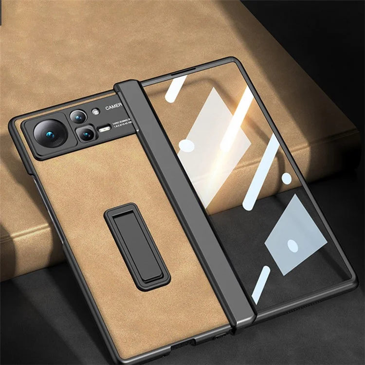GKK For Xiaomi Mix Fold 2 5G Matte Leather Case Kickstand Phone Cover with Tempered Glass Film