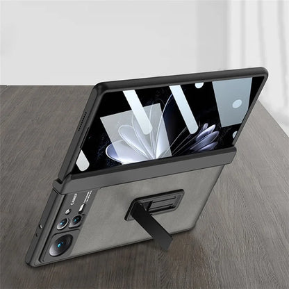 GKK For Xiaomi Mix Fold 2 5G Matte Leather Case Kickstand Phone Cover with Tempered Glass Film