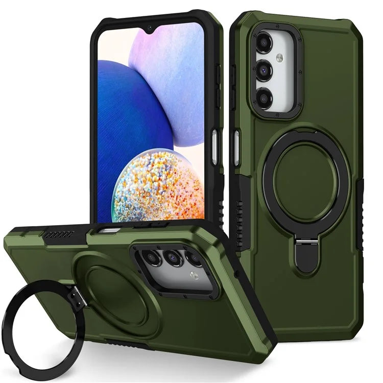 For Samsung Galaxy A14 5G / A14 4G Phone Cover Anti-fall TPU+PC Ring Kickstand Caseish Green