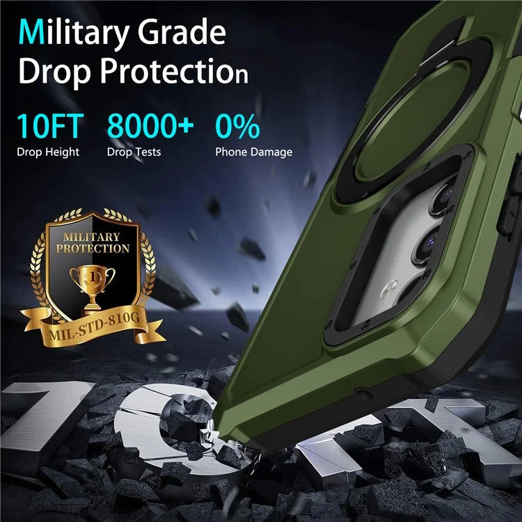 For Samsung Galaxy A14 5G / A14 4G Phone Cover Anti-fall TPU+PC Ring Kickstand Caseish Green