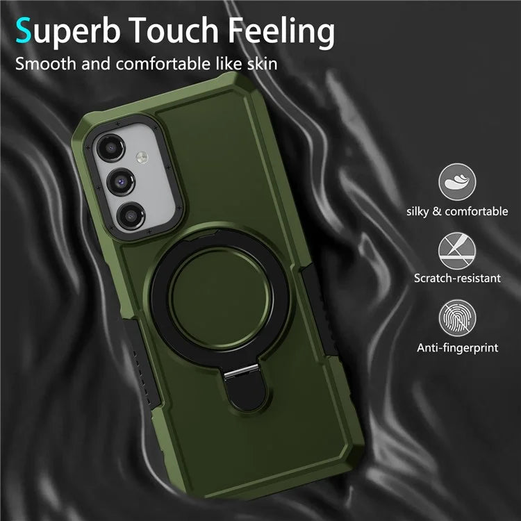 For Samsung Galaxy A14 5G / A14 4G Phone Cover Anti-fall TPU+PC Ring Kickstand Caseish Green
