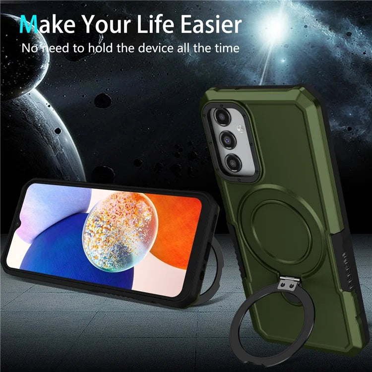 For Samsung Galaxy A14 5G / A14 4G Phone Cover Anti-fall TPU+PC Ring Kickstand Caseish Green