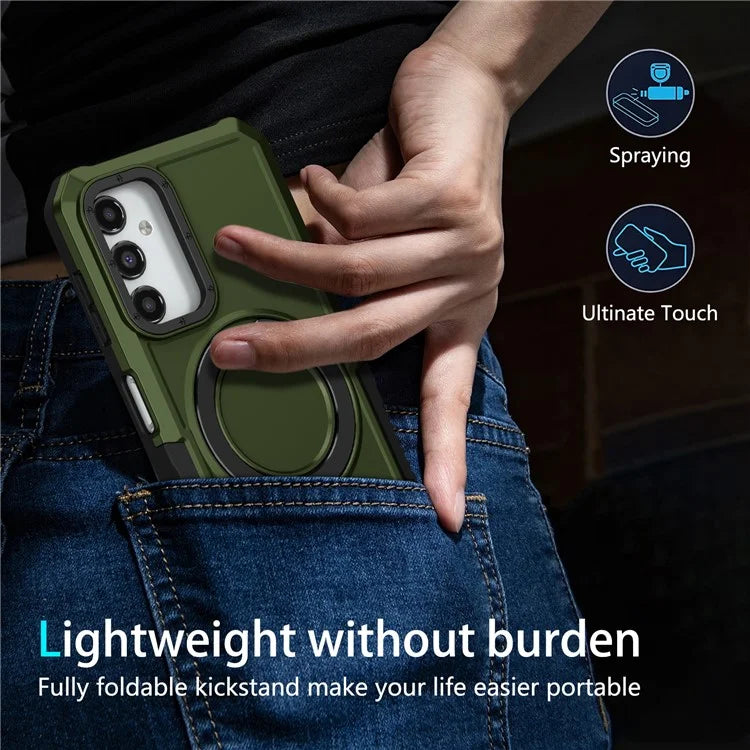 For Samsung Galaxy A14 5G / A14 4G Phone Cover Anti-fall TPU+PC Ring Kickstand Caseish Green